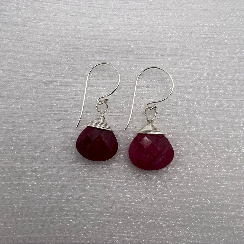 Hk1216 S925 Ruby Dangle Earrings - image 2